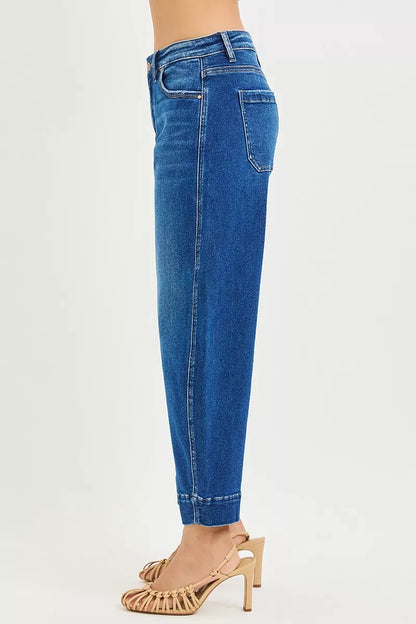 Risen Mid Rise Crop Barrel Jeans - MeeeShop Women's Fashion