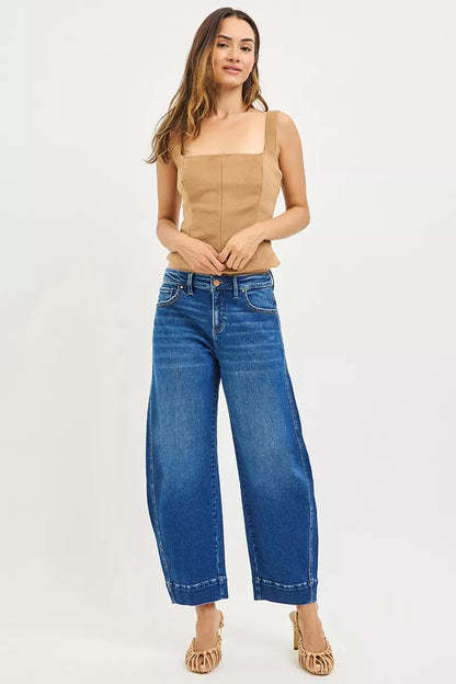 Risen Mid Rise Crop Barrel Jeans - MeeeShop Women's Fashion