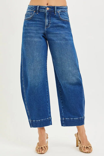 Risen Mid Rise Crop Barrel Jeans in DARK - Rise Mid Jeans (bottom)