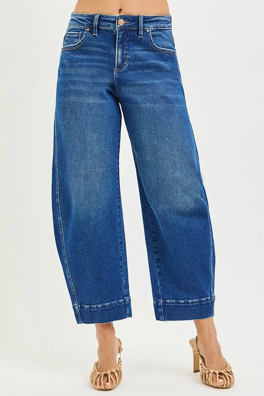 Risen Mid Rise Crop Barrel Jeans in DARK - Rise Mid Jeans (bottom)
