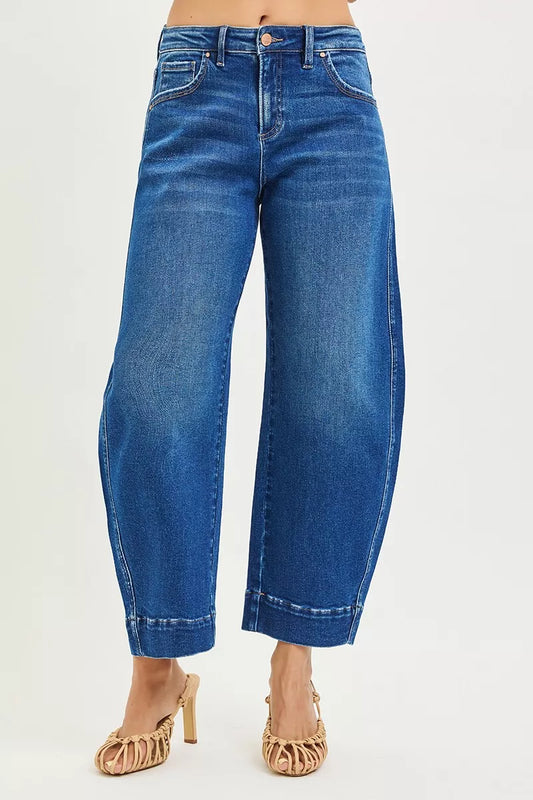 Risen Mid Rise Crop Barrel Jeans in DARK view 2 - Rise Mid Jeans (bottom)