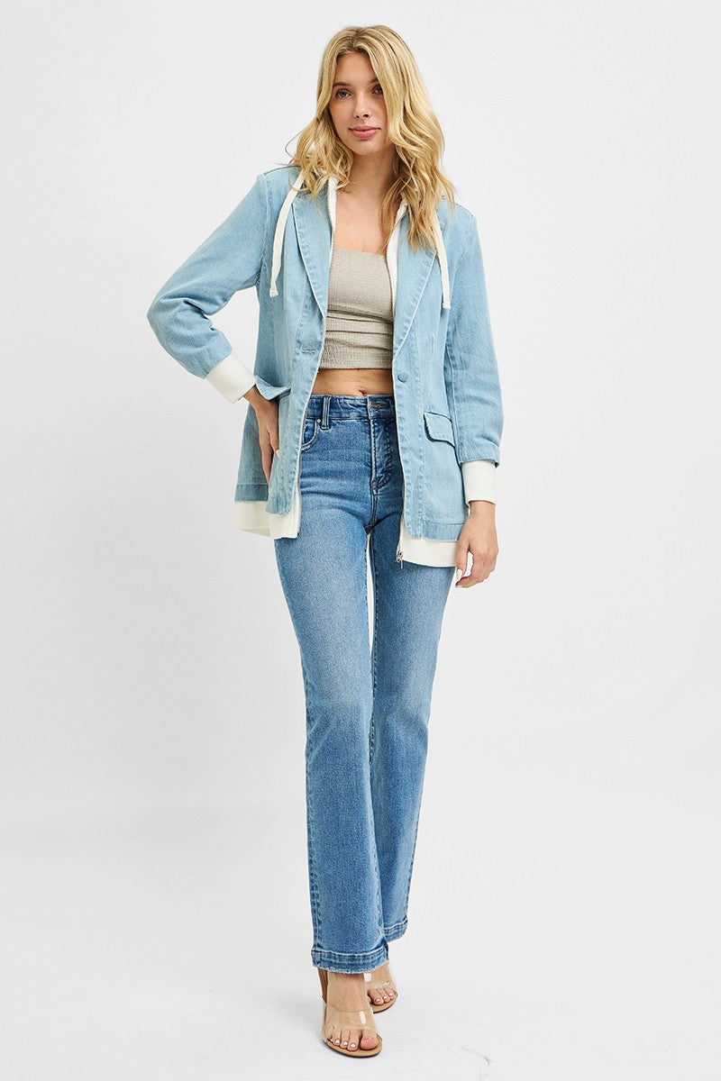 Risen One Button Blazer with Hoodie Jacket - MeeeShop Women's Fashion