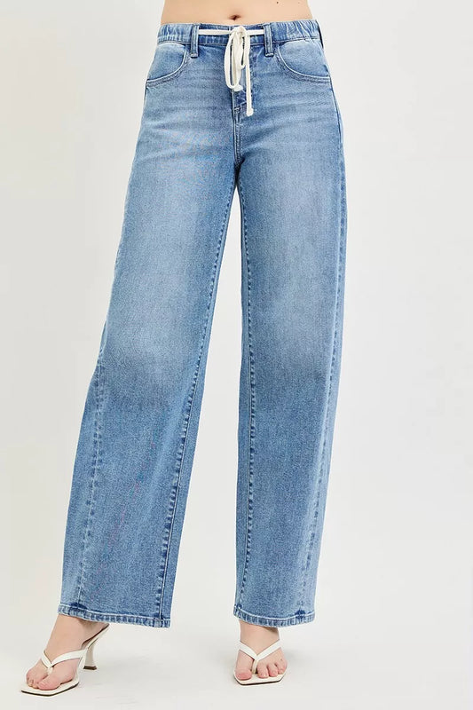 Risen Relaxed Fit Drawstring Waist Jeans in LIGHT - Relaxed Rise Jeans (bottom)