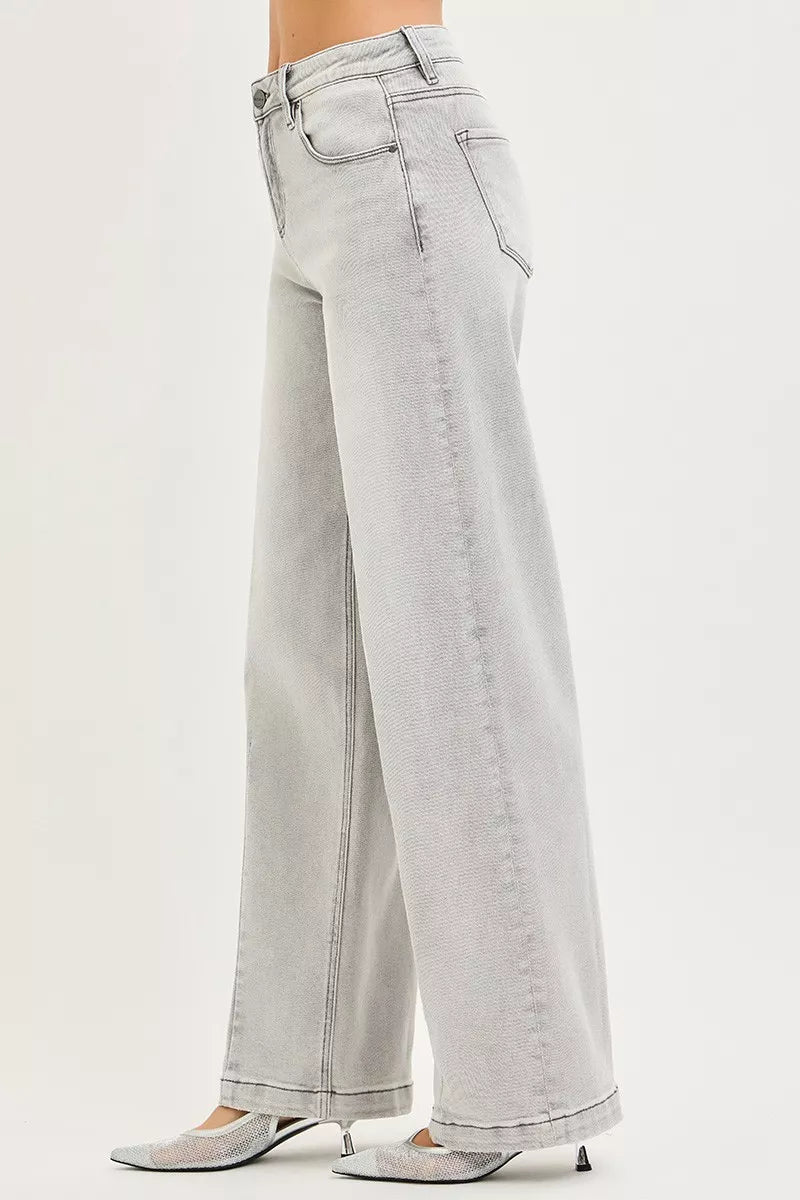 Risen Slouchy Baggy Jeans with Contrast Stitching in LIGHT GREY view 4 - Risen Slouchy Denim Shorts (bottom)