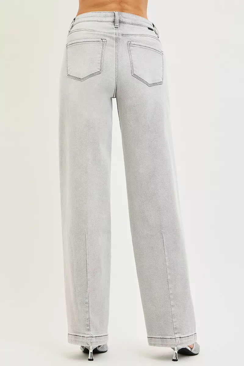 Risen Slouchy Baggy Jeans with Contrast Stitching in LIGHT GREY view 5 - Risen Slouchy Denim Shorts (bottom)