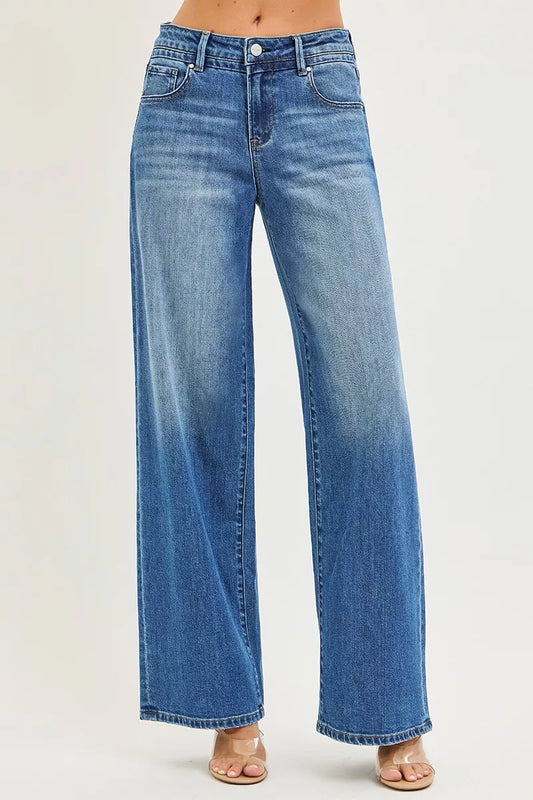 Risen Slouchy Baggy Jeans with Pockets in MEDIUM view 2 - Risen Slouchy Denim Shorts (bottom)