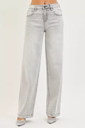 Risen Slouchy Baggy Jeans with Contrast Stitching LIGHT GREY (bottom) - risen slouchy barrel jeans, ris - shop at us.meeeshop