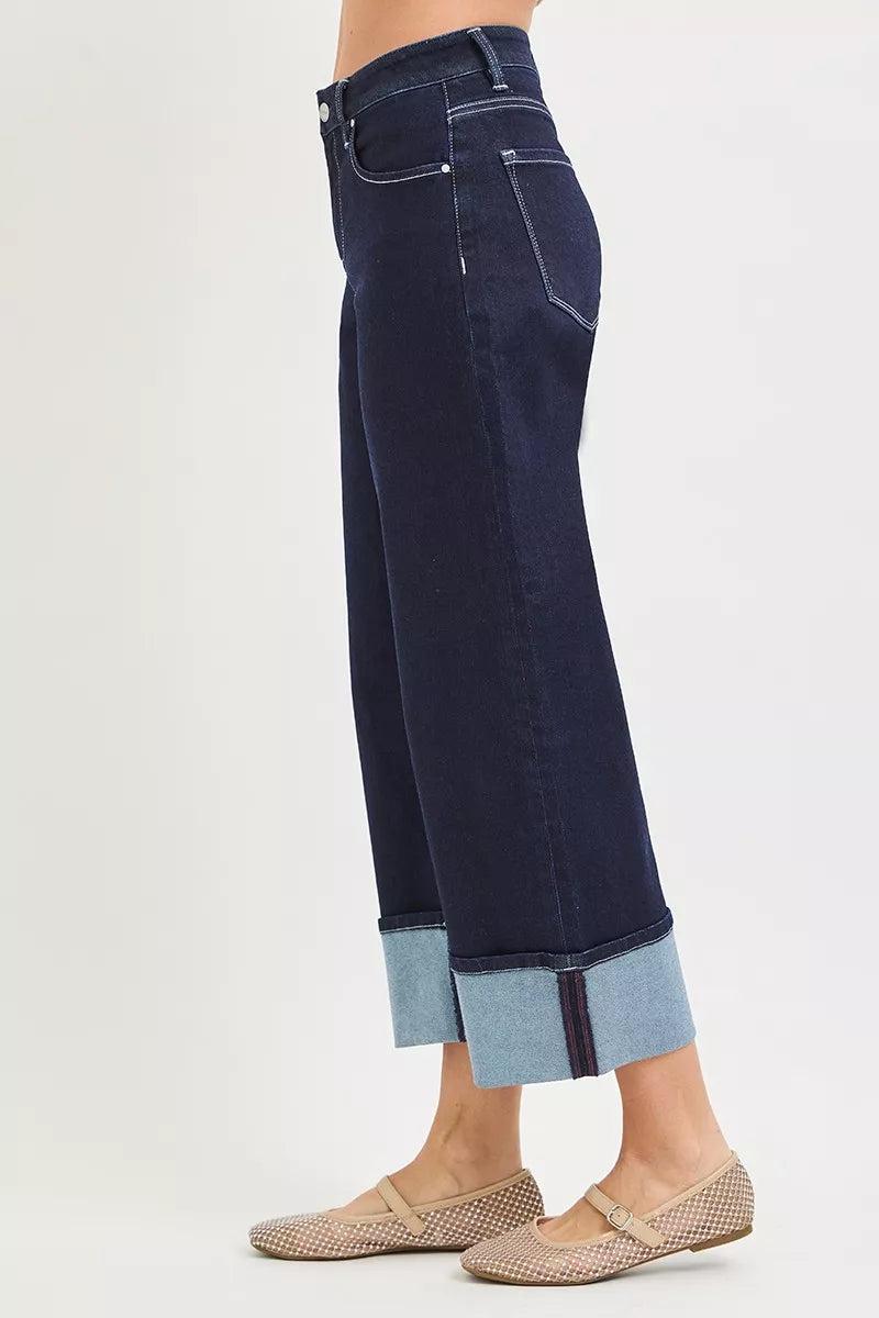Risen Slouchy Crop Barrel Cuffed Hem Jeans in Solid Dark view 2 - Risen Slouchy Denim Shorts (bottom)