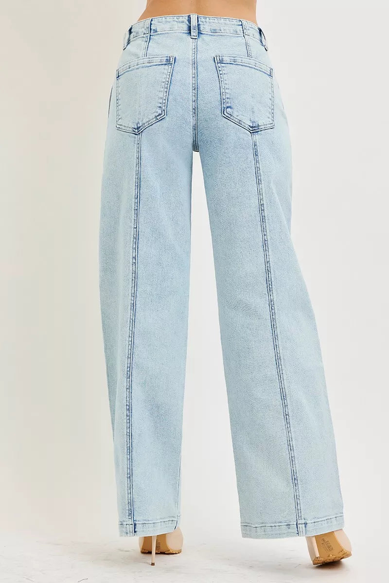 Risen Slouchy Wide Leg Jeans ACID LIGHT view 3 (bottom) - risen slouchy barrel jeans, risen slouchy bag - shop at us.meeeshop