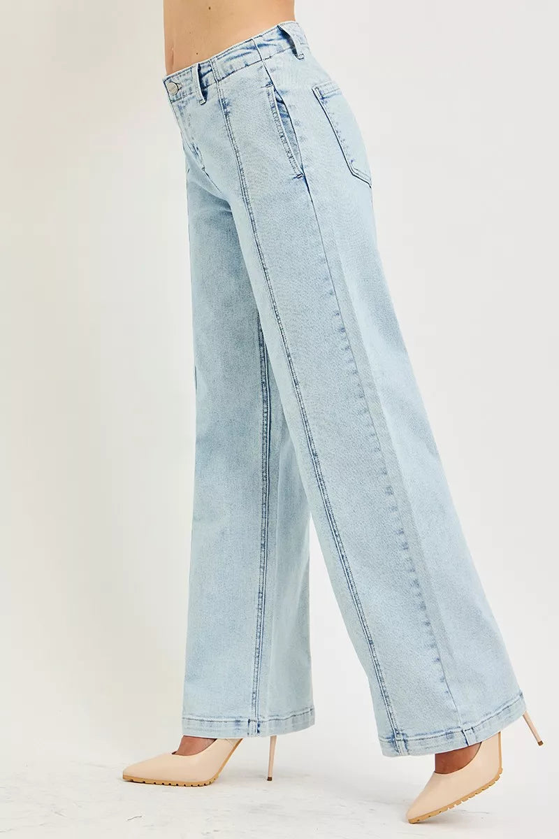 Risen Slouchy Wide Leg Jeans ACID LIGHT view 4 (bottom) - risen slouchy barrel jeans, risen slouchy bag - shop at us.meeeshop