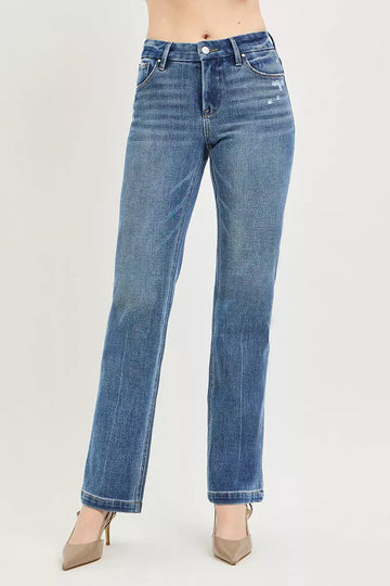 Risen Tummy Control 4way Stretch Mid Rise Straight Crease Line in Medium - Curvy Fit (bottom)