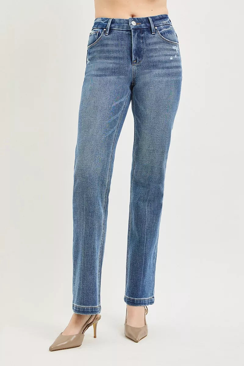 Risen Tummy Control 4way Stretch Mid Rise Straight Crease Line - MeeeShop Women's Fashion