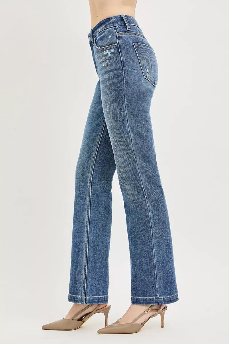 Risen Tummy Control 4way Stretch Mid Rise Straight Crease Line - MeeeShop Women's Fashion