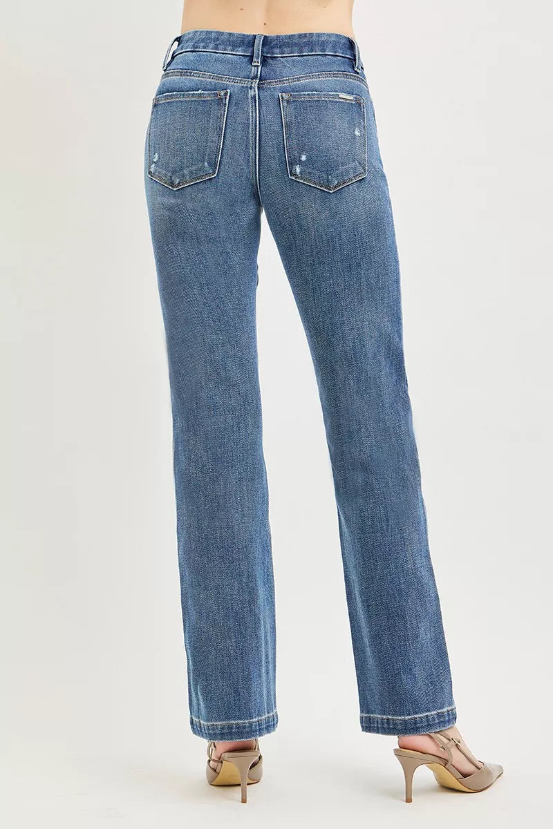 Risen Tummy Control 4way Stretch Mid Rise Straight Crease Line - MeeeShop Women's Fashion