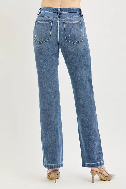Risen Tummy Control 4way Stretch Mid Rise Straight Crease Line - MeeeShop Women's Fashion
