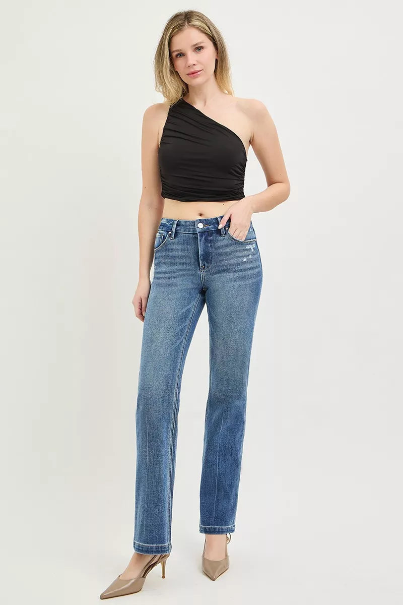 Risen Tummy Control 4way Stretch Mid Rise Straight Crease Line - MeeeShop Women's Fashion