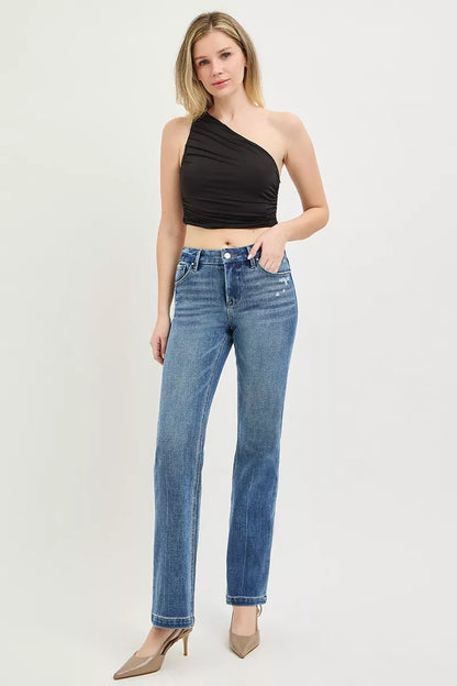 Risen Tummy Control 4way Stretch Mid Rise Straight Crease Line - MeeeShop Women's Fashion