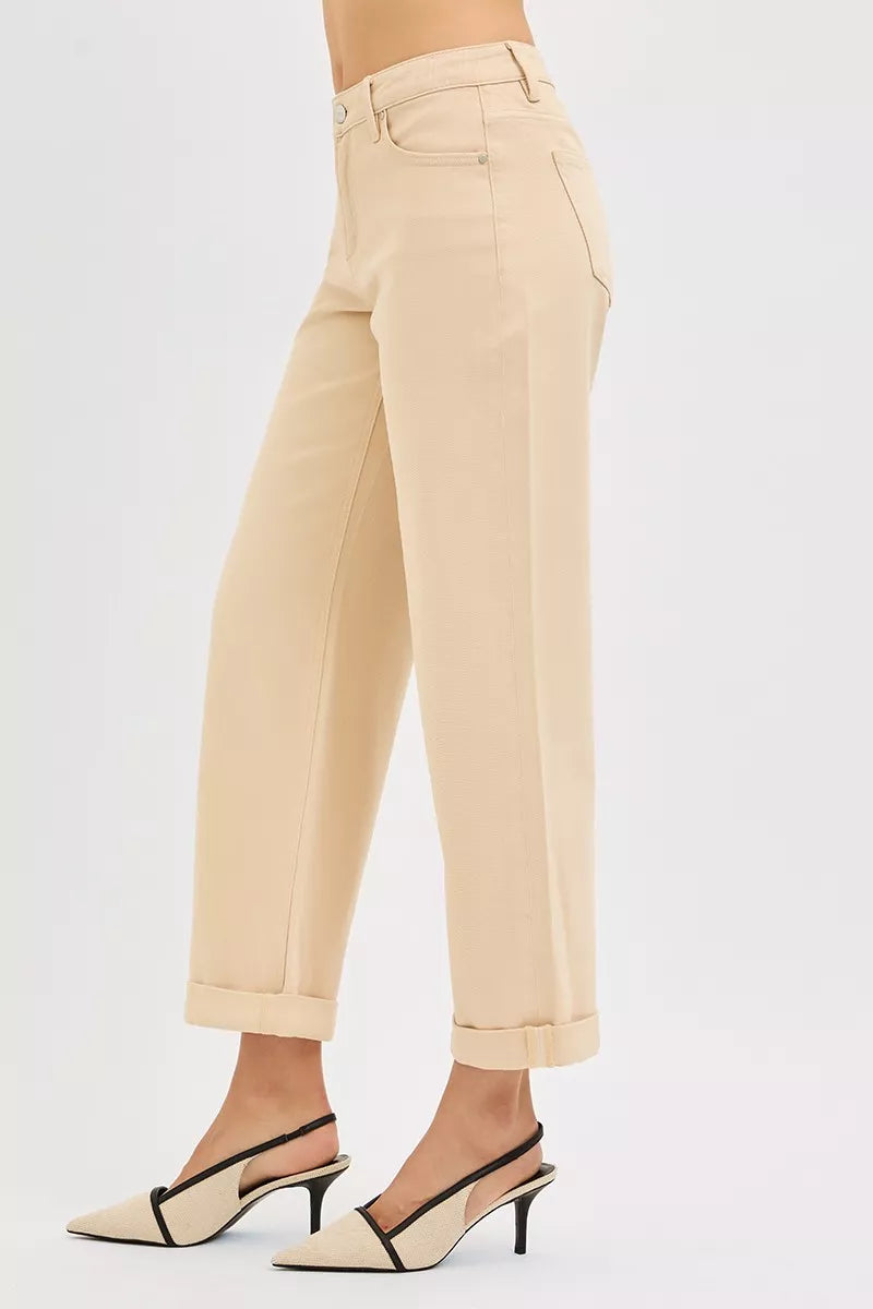 Risen Tummy Control Mid Rise Ankle Barrel Relaxed Baggy in BUTTER MILK view 4 - Curvy Fit (bottom)