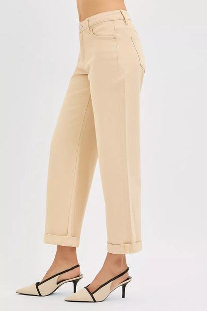 Risen Tummy Control Mid Rise Ankle Barrel Relaxed Baggy in BUTTER MILK view 4 - Curvy Fit (bottom)