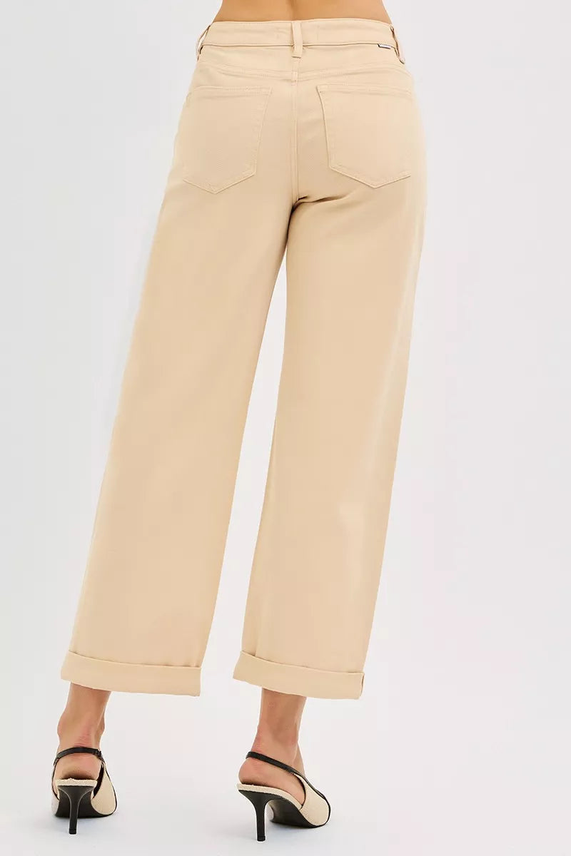 Risen Tummy Control Mid Rise Ankle Barrel Relaxed Baggy in BUTTER MILK view 5 - Curvy Fit (bottom)