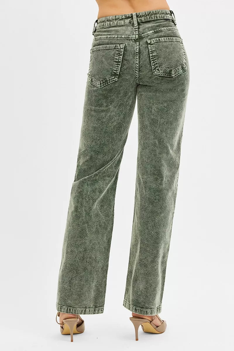 Risen Tummy Control Mid Rise Straight Leg Corduroy Pants in FOREST view 5 - Curvy Fit - Risen Tummy Control Pants