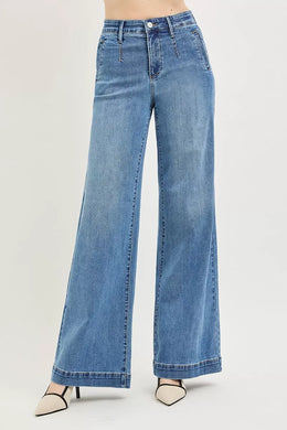 Risen Tummy Control Elastic Band High Rise Wide Jeans