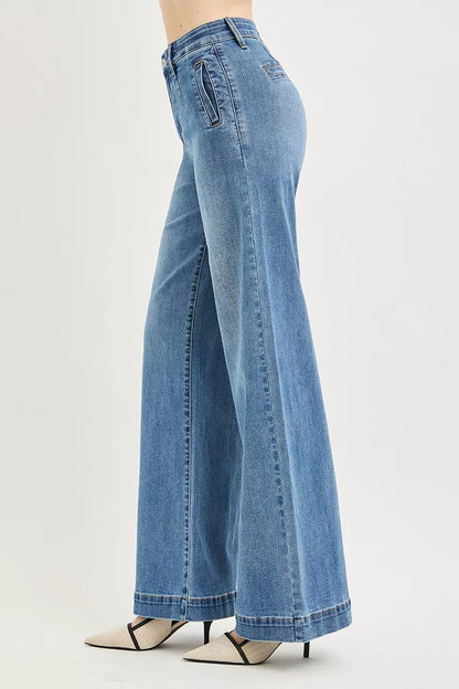risen tummy control Risen Tummy Control Elastic Band High Rise Wide Jeans view 4 (bottom) - shop at us.meeeshop