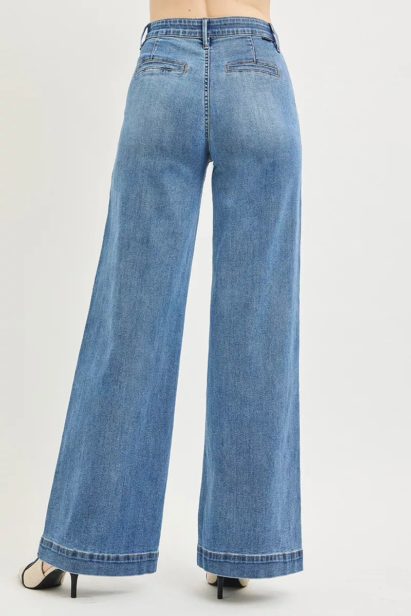 risen tummy control Risen Tummy Control Elastic Band High Rise Wide Jeans view 5 (bottom) - shop at us.meeeshop