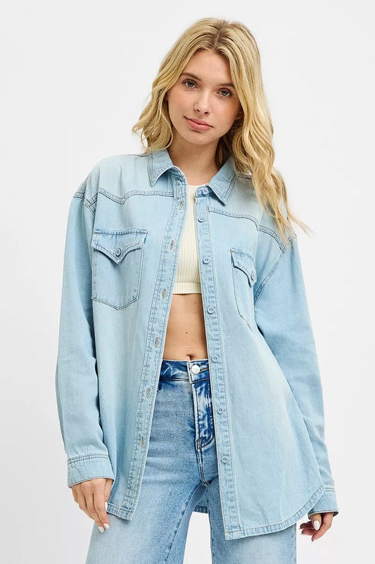 Risen Western Yoke Style Relaxed Fit Denim Shirts in LIGHT - Western Rise Shirts (top)