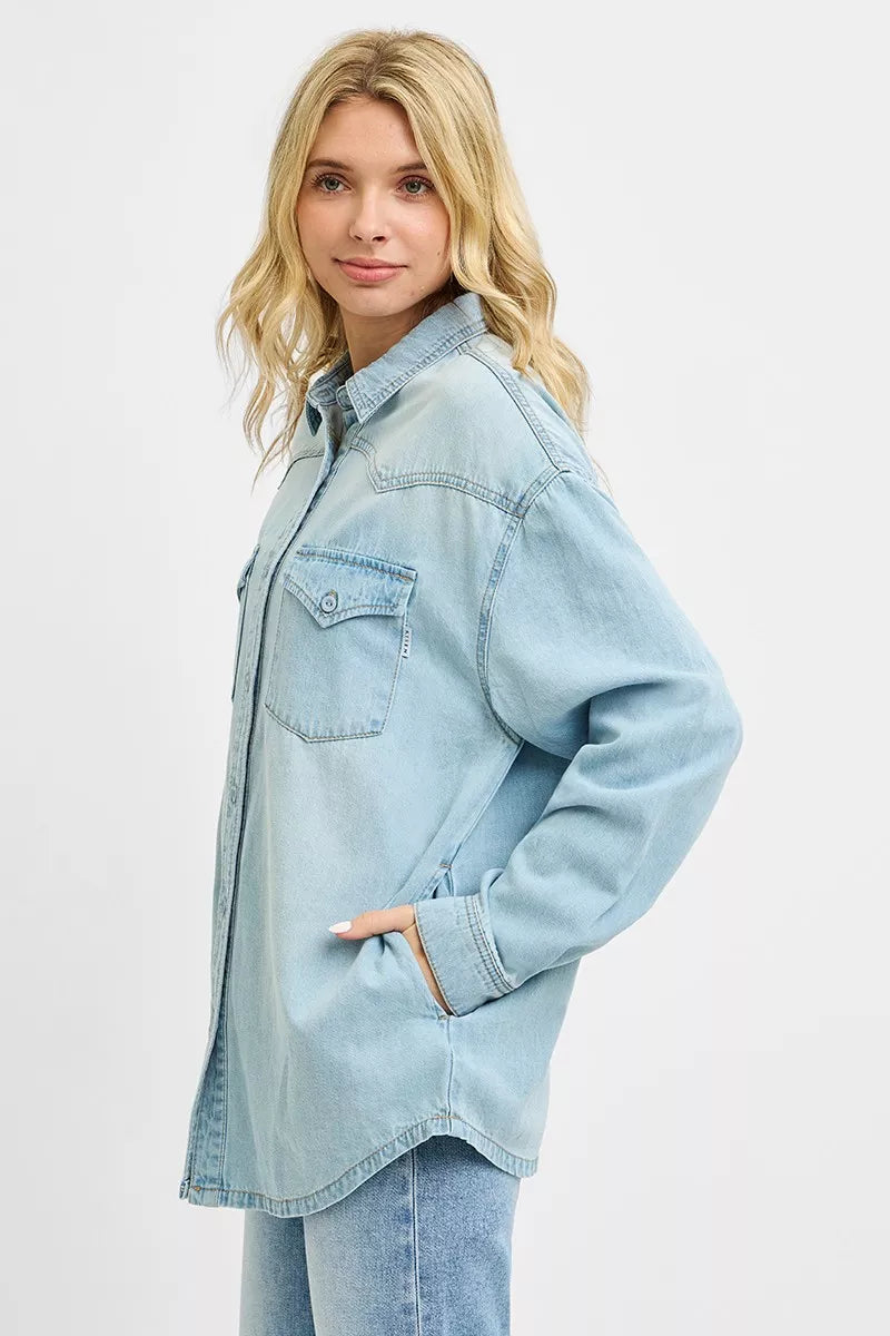 Risen Western Yoke Style Relaxed Fit Denim Shirts in LIGHT view 2 - Western Rise Shirts (top)