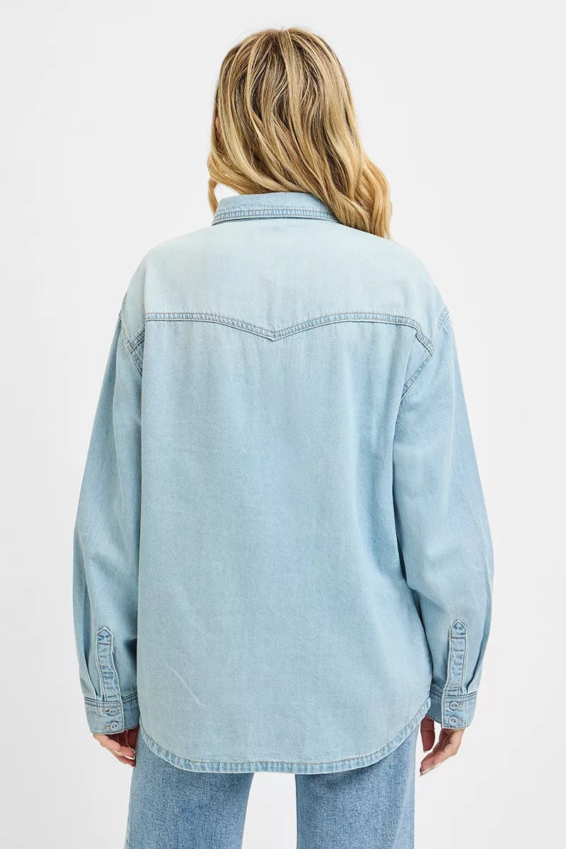 Risen Western Yoke Style Relaxed Fit Denim Shirts in LIGHT view 3 - Western Rise Shirts (top)