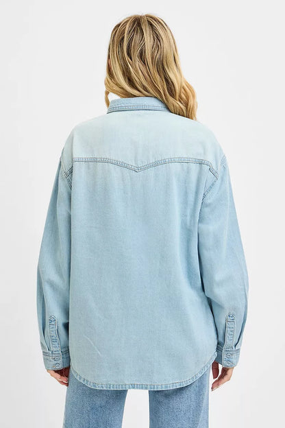 Risen Western Yoke Style Relaxed Fit Denim Shirts in LIGHT view 3 - Western Rise Shirts (top)