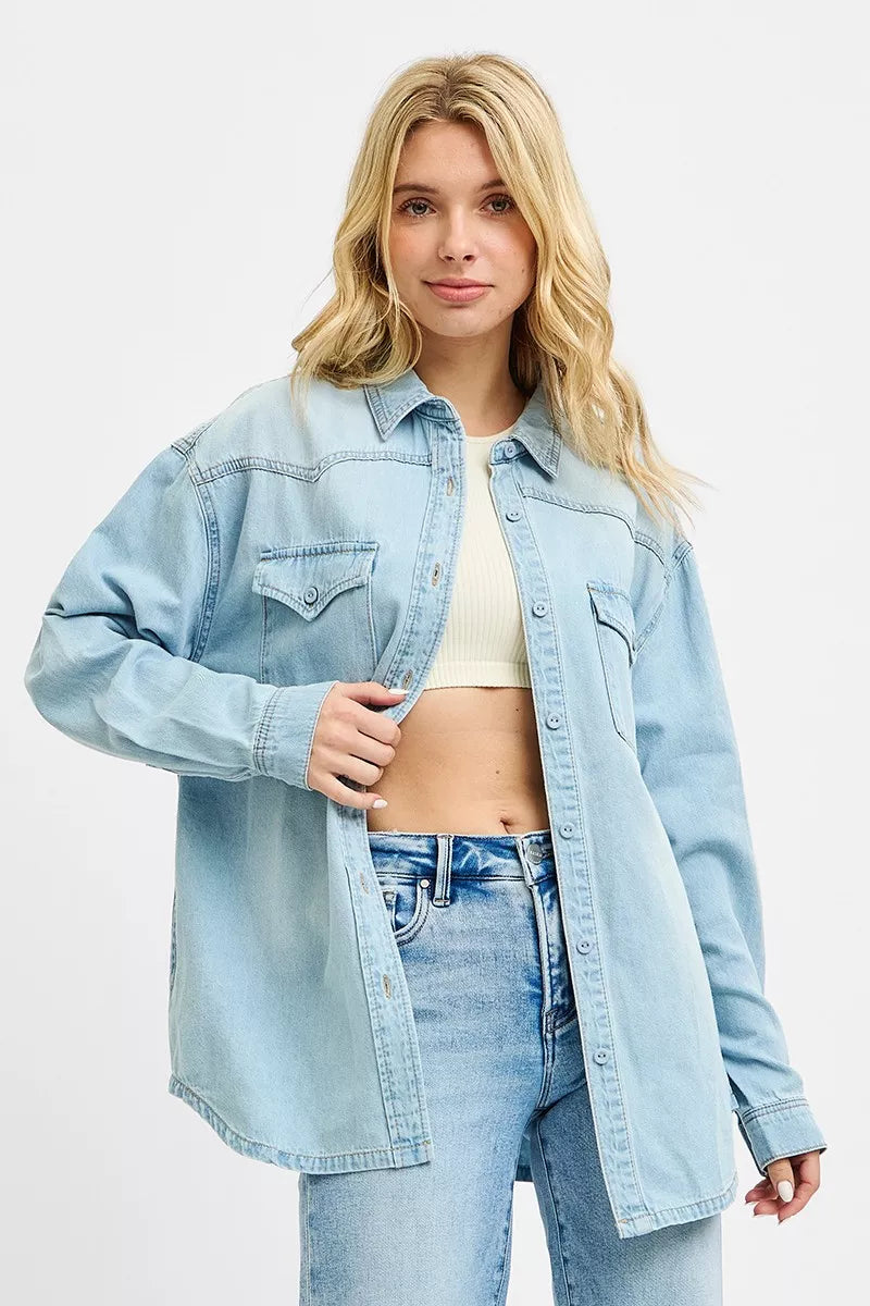 Risen Western Yoke Style Relaxed Fit Denim Shirts view 4 - Western Rise Shirts (top)