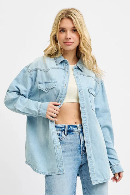 Risen Western Yoke Style Relaxed Fit Denim Shirts view 4 - Western Rise Shirts (top)