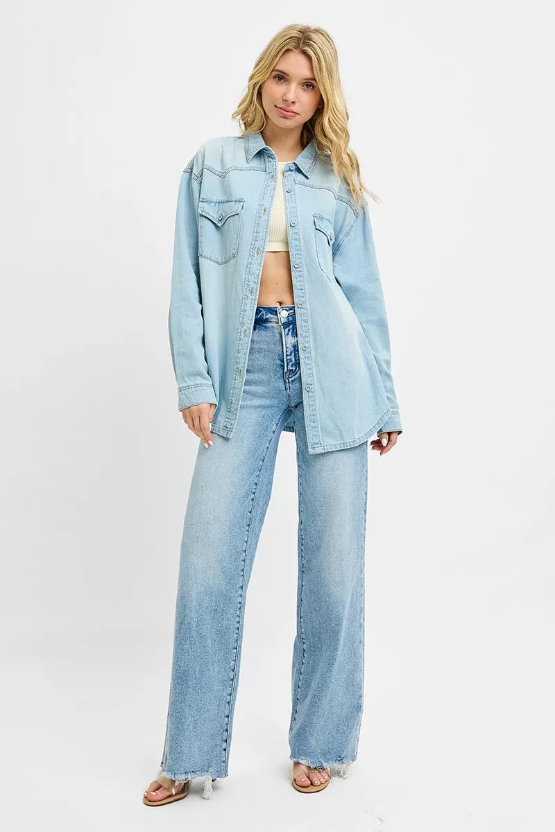 Risen Western Yoke Style Relaxed Fit Denim Shirts view 6 - Western Rise Shirts (top)