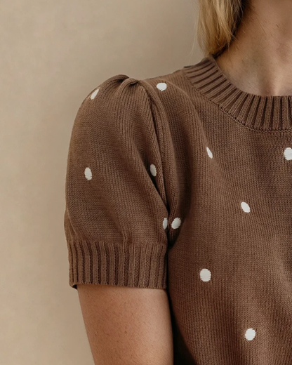 river polka dot River Polka Dot Bubble Short Sleeve Sweater - Chestnut view 2 (bottom) - shop at us.meeeshop
