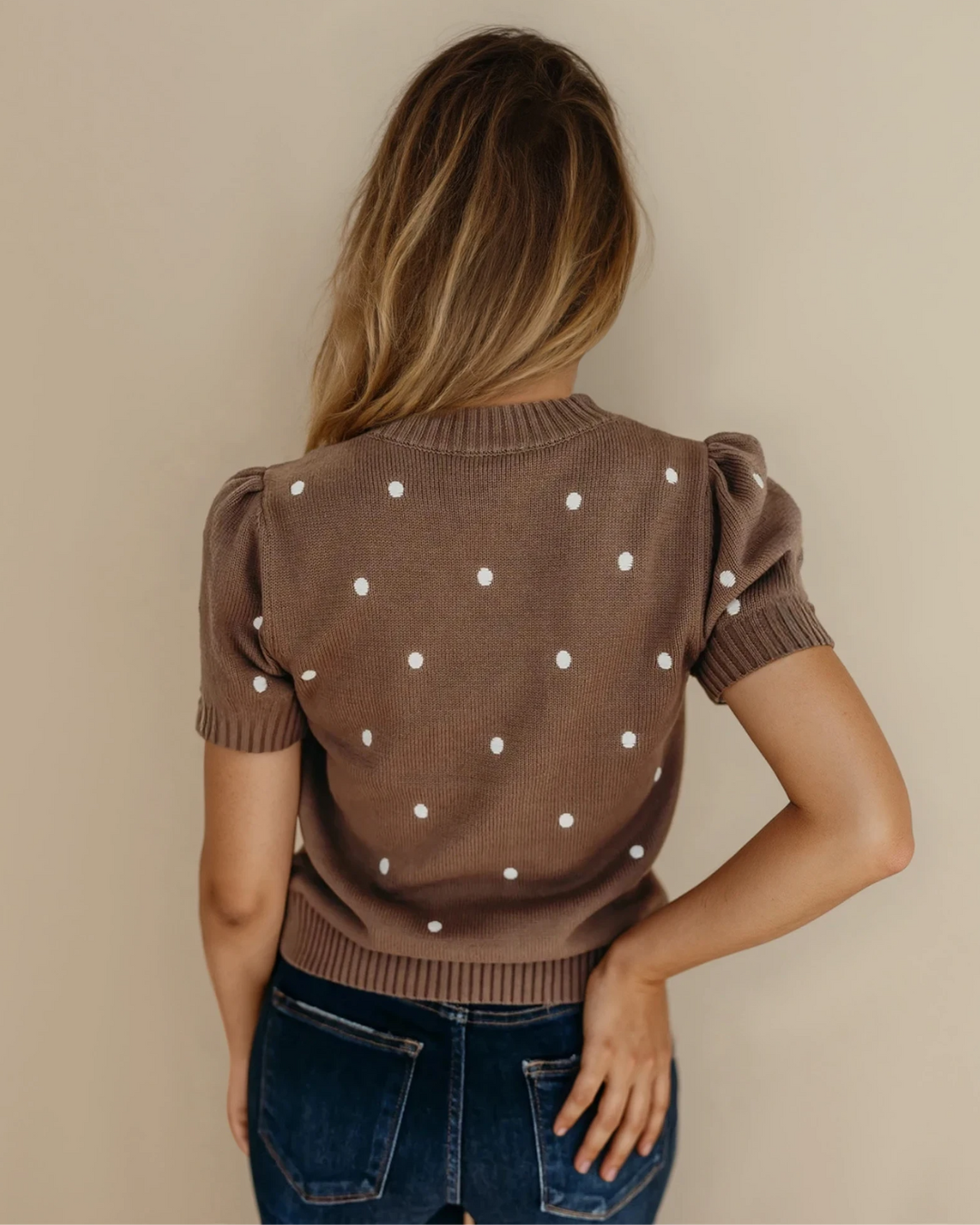river polka dot River Polka Dot Bubble Short Sleeve Sweater - Chestnut view 3 (bottom) - shop at us.meeeshop