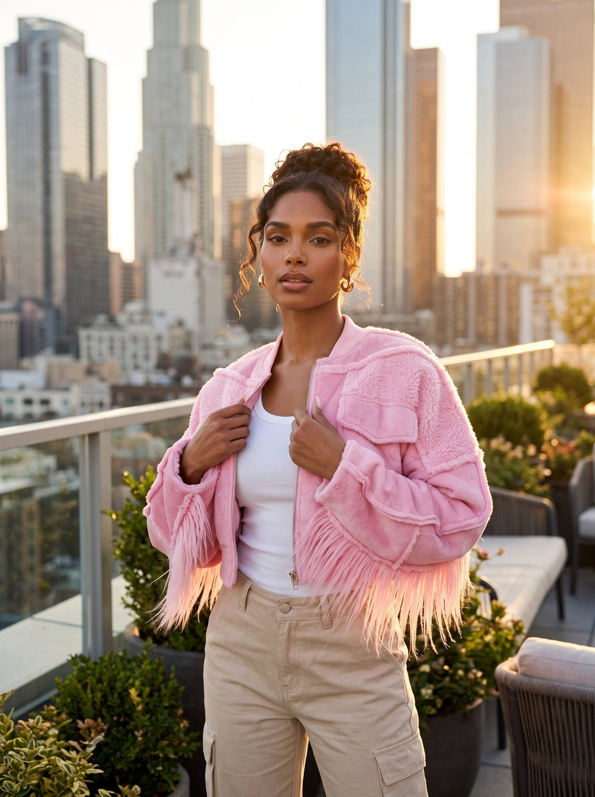 Rodeo Queen Sherpa Fur Pink Jacket in Medium view 2 (layer)