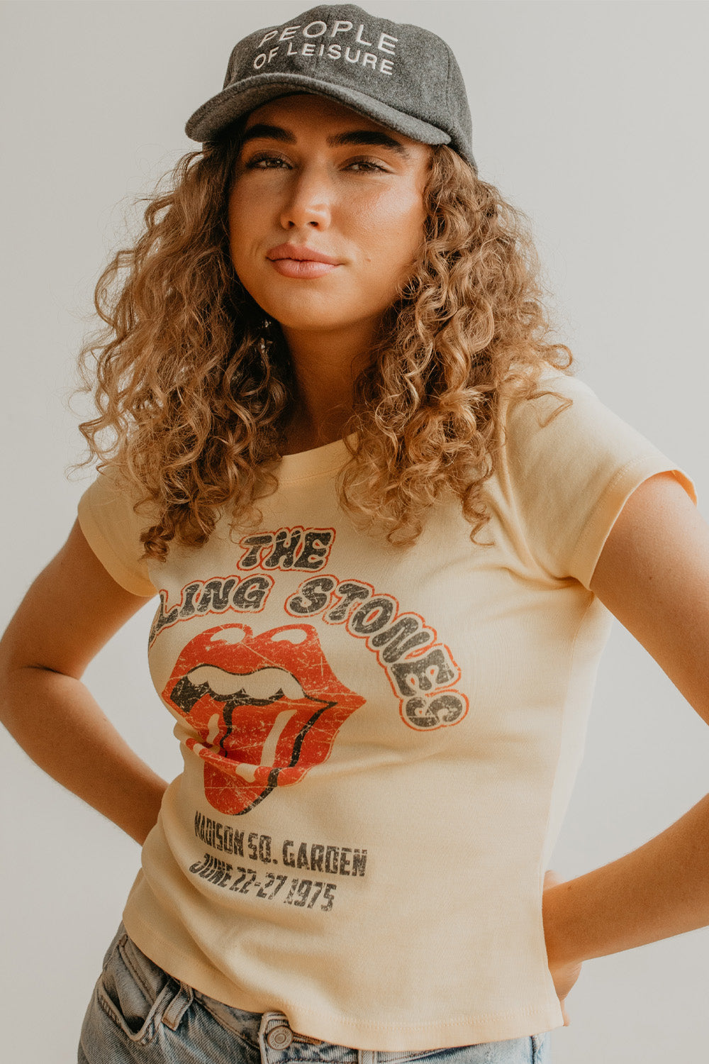 Rolling Stones 1975 Baby Tee Pastel Yellow view 4 (top) - rolling stones tee shirts, rolling stones tee - shop at us.meeeshop