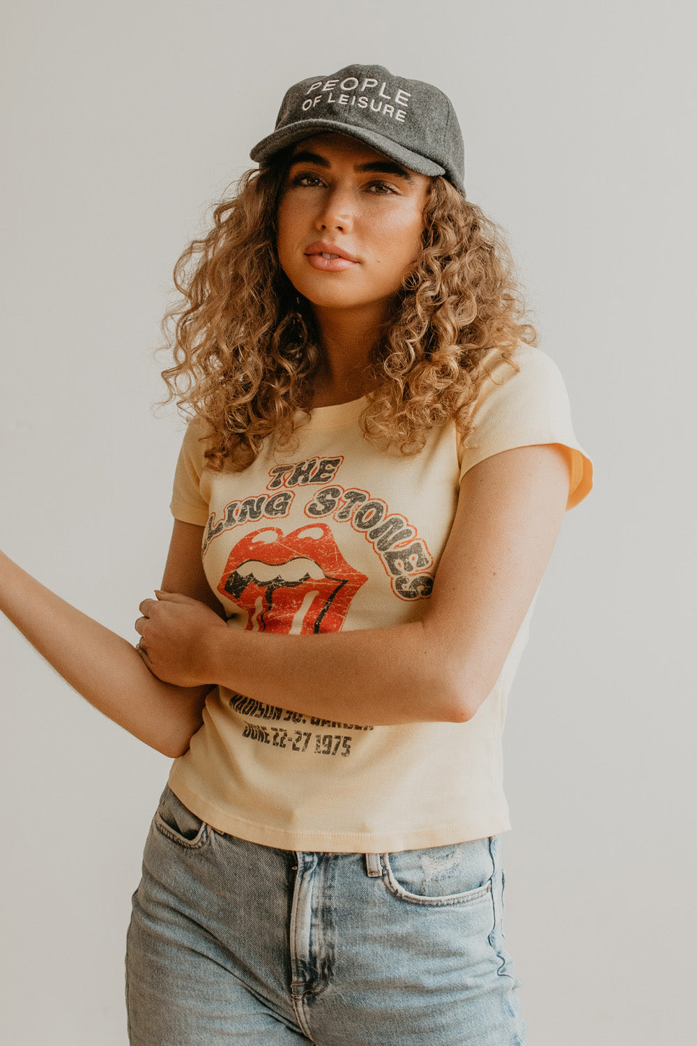 Rolling Stones 1975 Baby Tee Pastel Yellow view 5 (top) - rolling stones tee shirts, rolling stones tee - shop at us.meeeshop