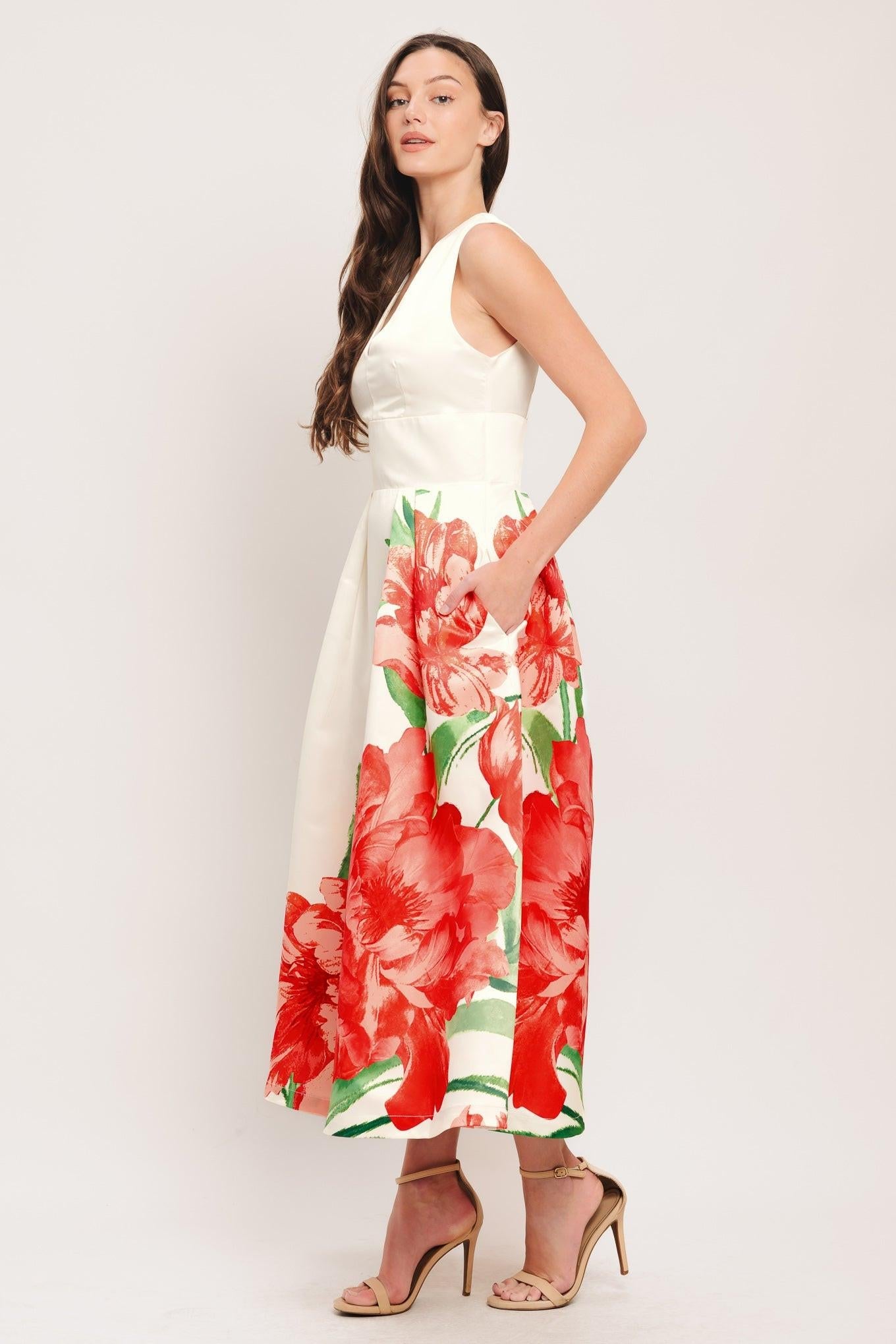 Romance Edit Woven Midi Dress IVORY view 3 (dress) - midi dress, woven midi dress - shop at us.meeeshop