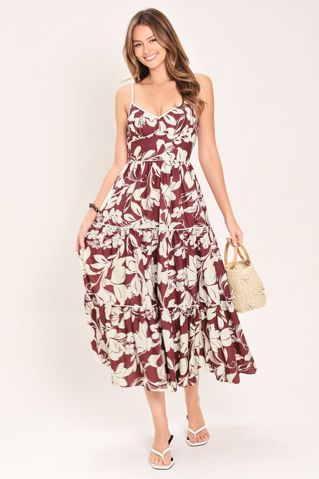Romance in Wine Woven Midi Dress MAROON (dress) - midi dress, woven midi dress - shop at us.meeeshop