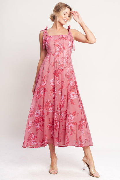 Romantic Canopy Woven Midi Dress in PINK