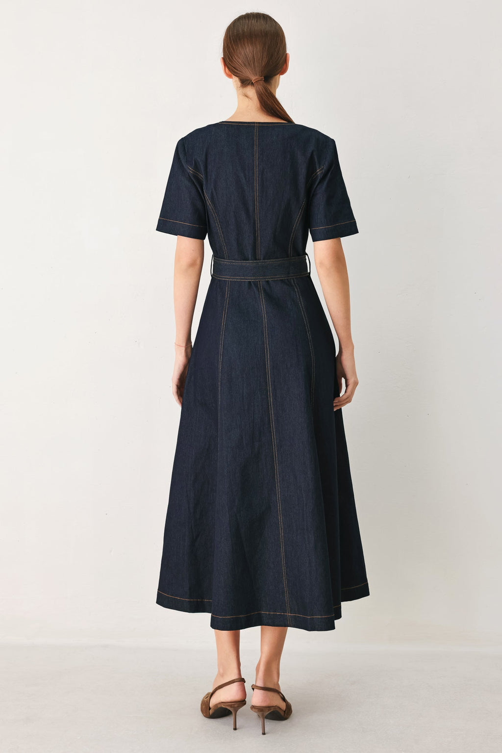 Romantic Denim Woven Midi Dress DARK DENIM view 6 (dress) - lov denim dress, romantic print mini denim  - shop at us.meeeshop