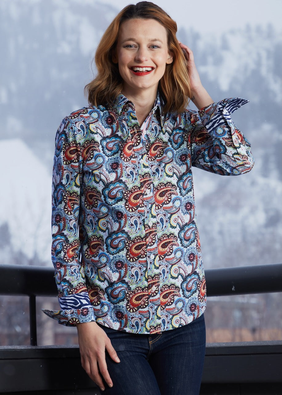 Rome Shirt Blue Paisley in S view 2 (top)