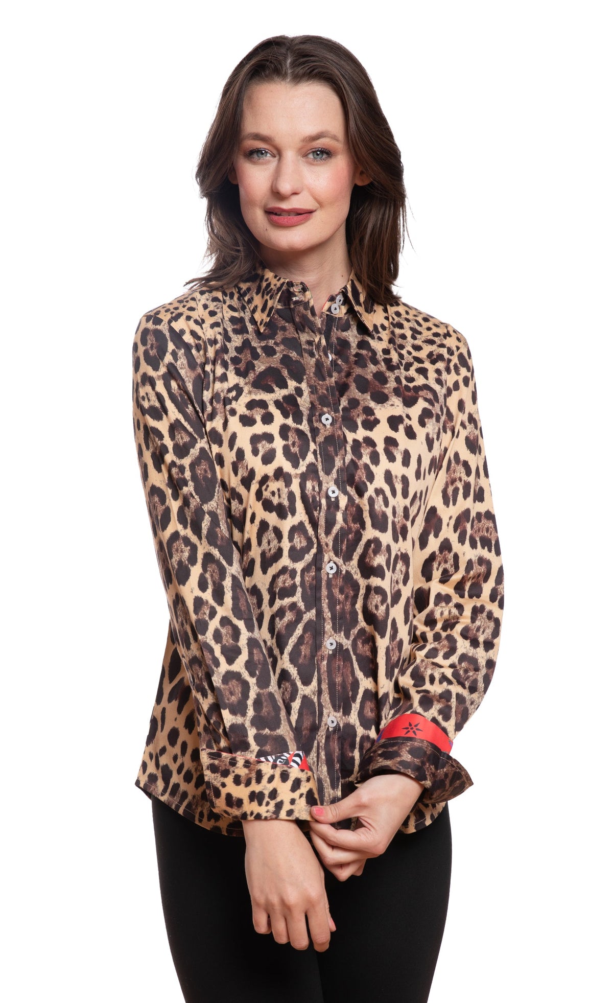 Rome Shirt Cheetah Print with Red Cuff in L view 4 (top)
