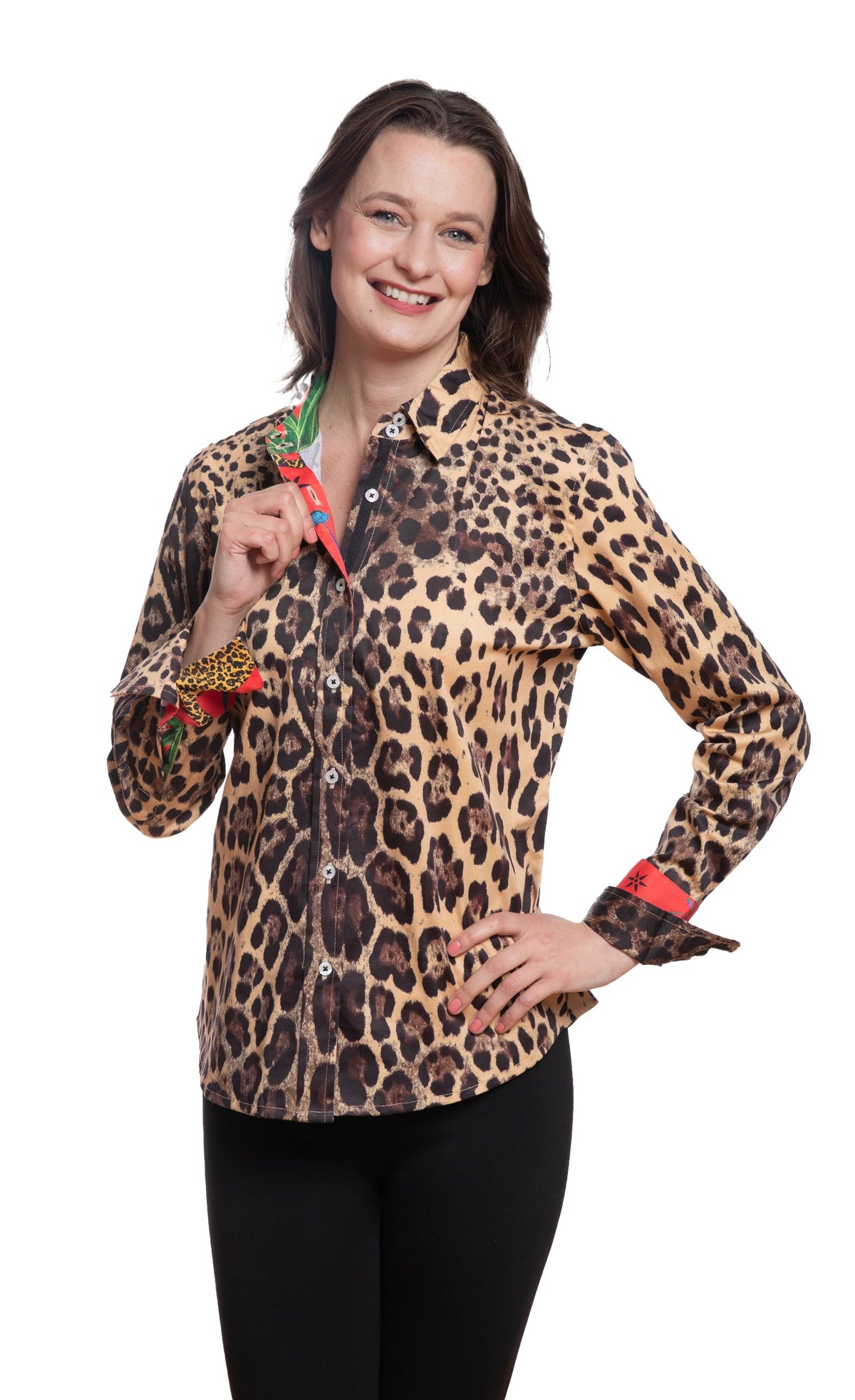Rome Shirt Cheetah Print with Red Cuff in M view 3 (top)