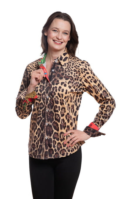 Rome Shirt Cheetah Print with Red Cuff in M view 3 (top)