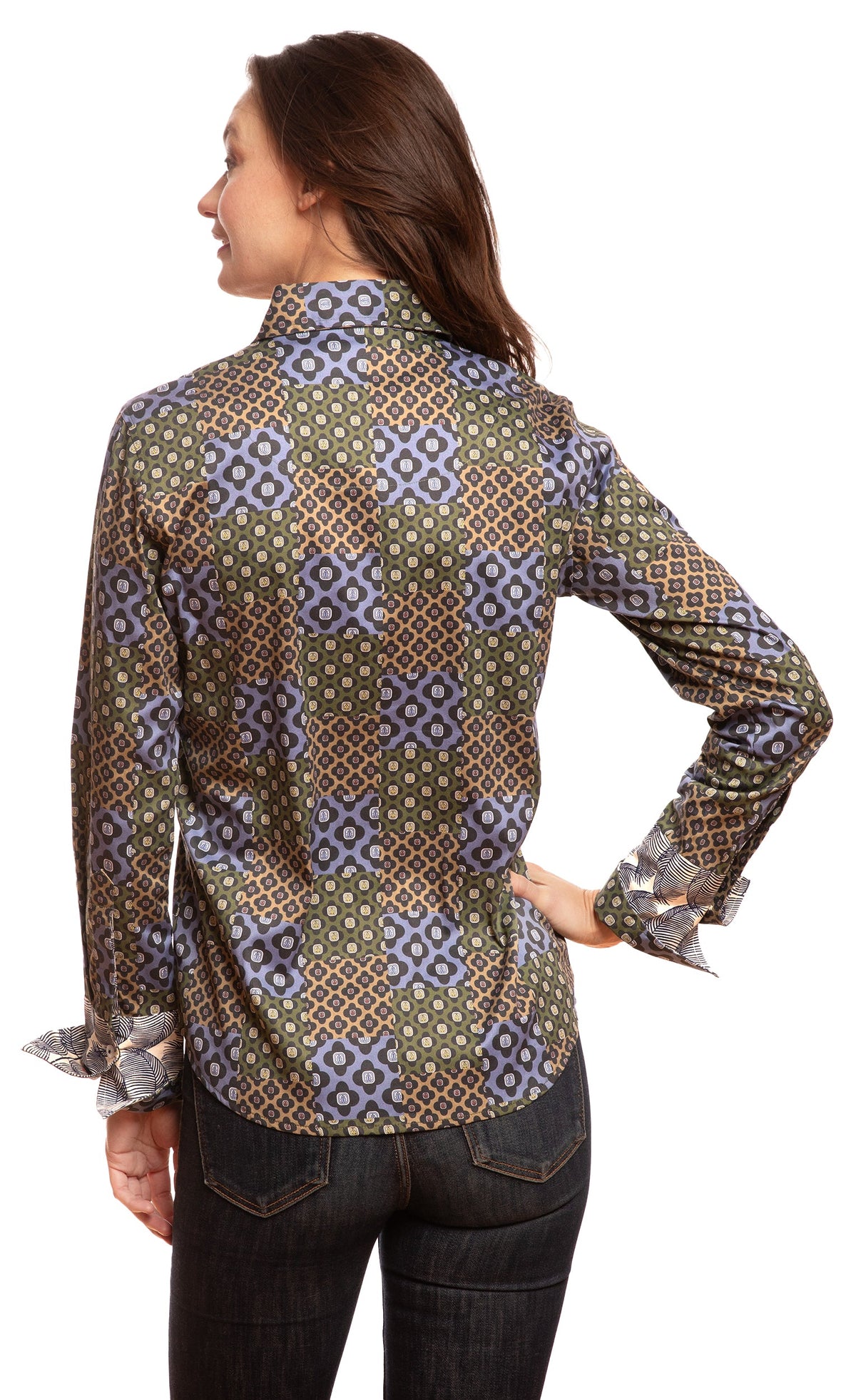 Rome Shirt Navy Patchwork Foulard Print in L view 4 - Casual Office Outfit - Printing T Shirt Cost (top)