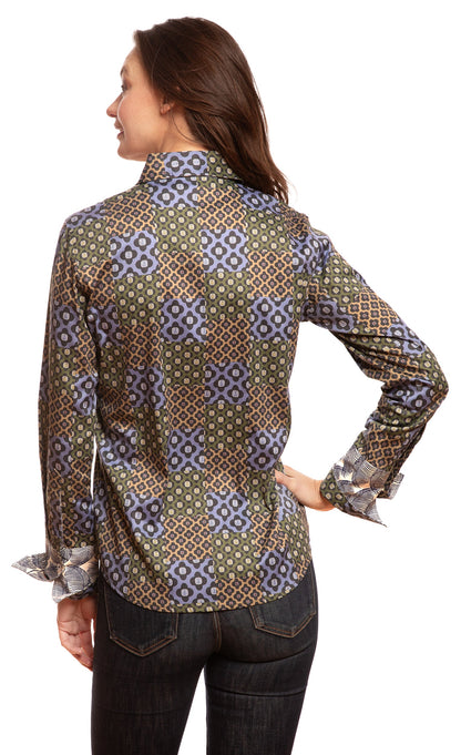 Rome Shirt Navy Patchwork Foulard Print in L view 4 - Casual Office Outfit - Printing T Shirt Cost (top)